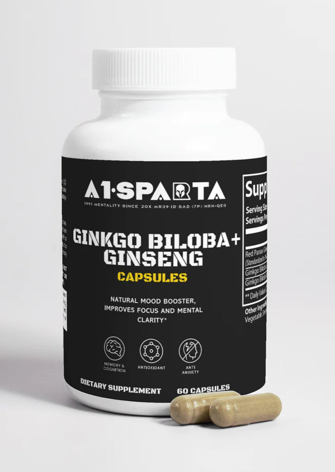 A1•Sparta's Holistic Supplement: Ginkgo Biloba + Ginseng for Enhanced Well-being